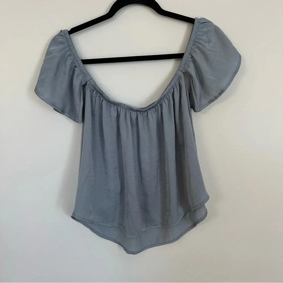 American Eagle Women's Gray/Blue Flutter Short Sleeve Top Size XS GUC - Picture 7 of 7